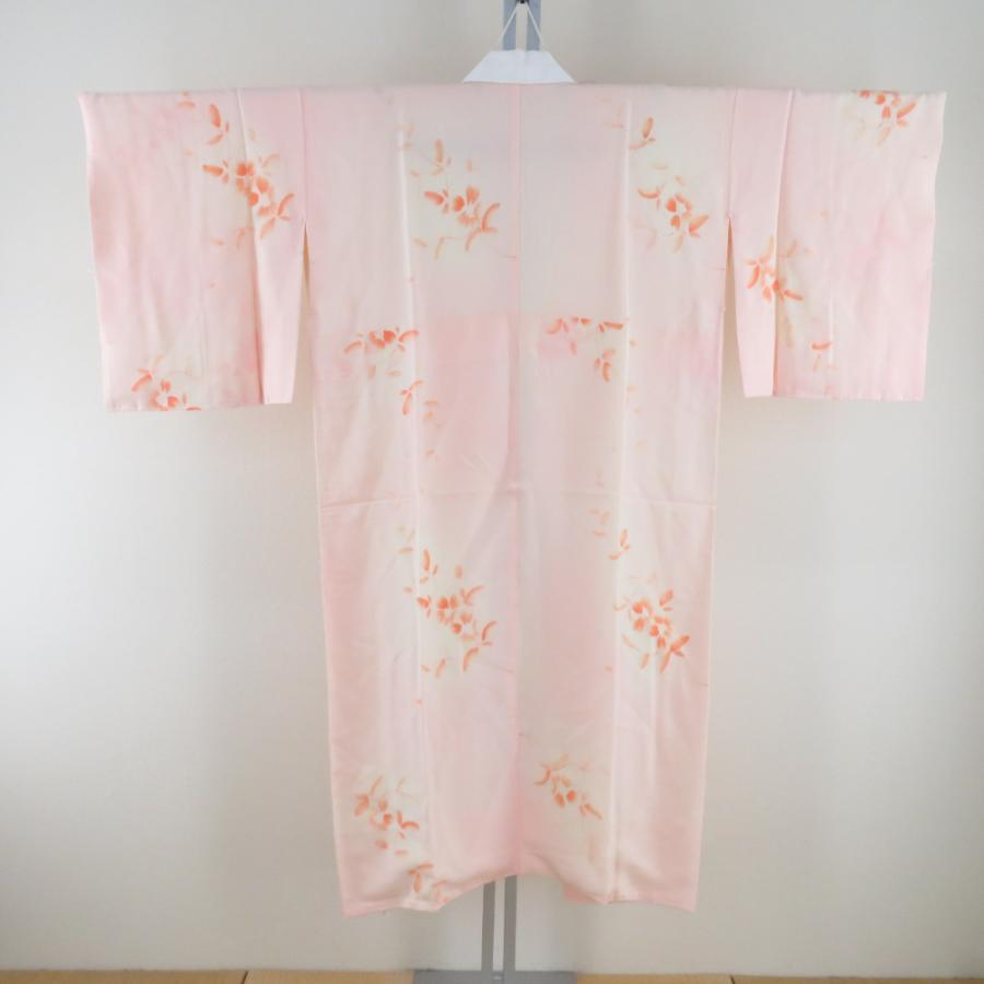 襦袢 葉文様 桃色 ぼかし 正絹 バチ衿 袷仕立て 長襦袢 仕立て上がり 女性着物用 身丈128cm |  | 01