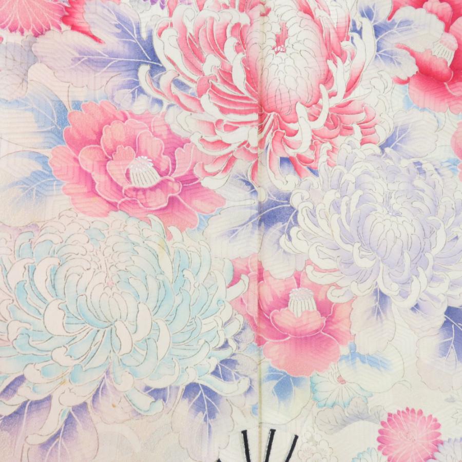 振袖 絞り 花文様 亀甲地紋 橙色 白色 正絹 袷 広衿 成人式 卒業式 フォーマル 身丈168cm |  | 02