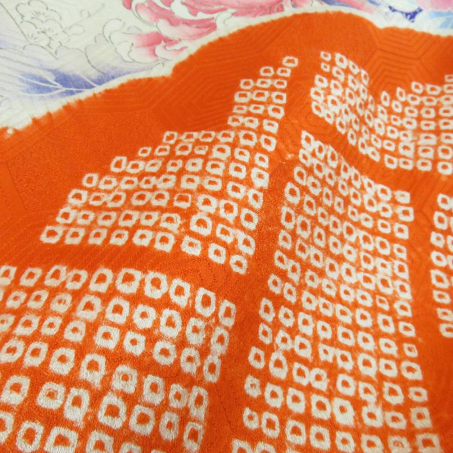 振袖 絞り 花文様 亀甲地紋 橙色 白色 正絹 袷 広衿 成人式 卒業式 フォーマル 身丈168cm |  | 03