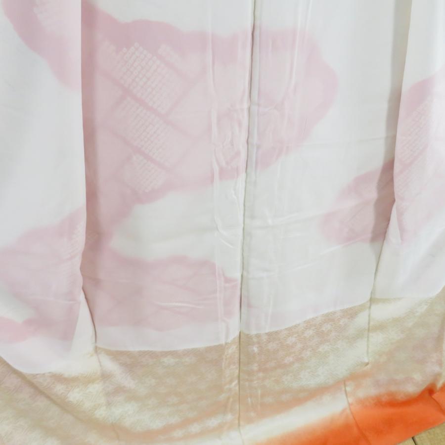 振袖 絞り 花文様 亀甲地紋 橙色 白色 正絹 袷 広衿 成人式 卒業式 フォーマル 身丈168cm |  | 07