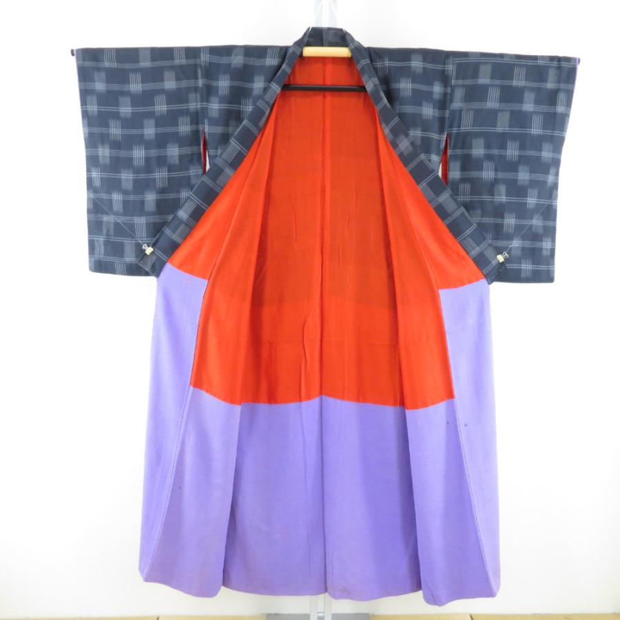 子供着物 アンティーク 縞文様 灰色 バチ衿 袷 カジュアルきもの レトロ 身丈137cm |  | 03