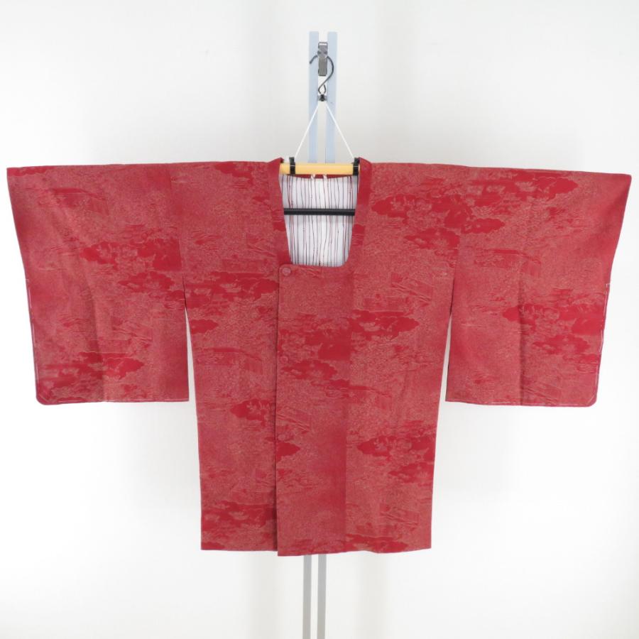 道行 庭園文様 赤色 正絹 着物コート 和装用 ちりよけ 身丈85cm : ココ 