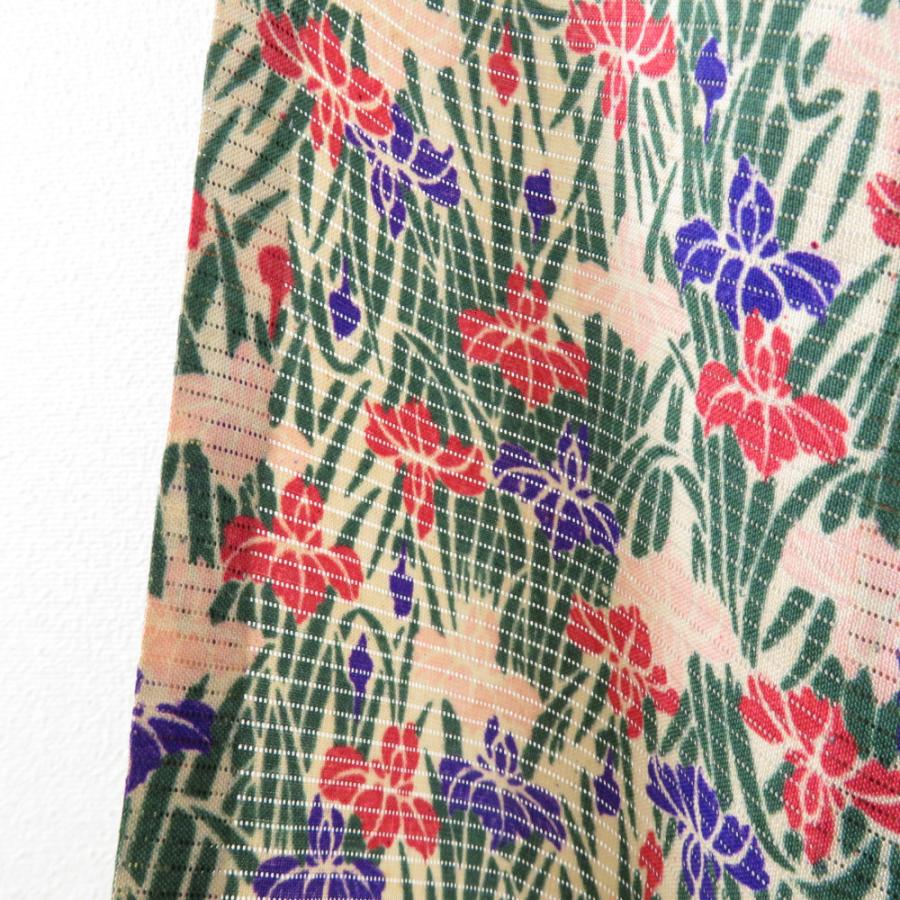 小紋 アンティーク 絽 夏用 菖蒲文様 ベージュ色 単衣 広衿 正絹 レトロ 昔着物 身丈153cm |  | 02