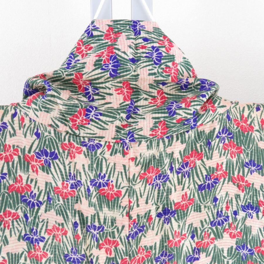 小紋 アンティーク 絽 夏用 菖蒲文様 ベージュ色 単衣 広衿 正絹 レトロ 昔着物 身丈153cm |  | 04