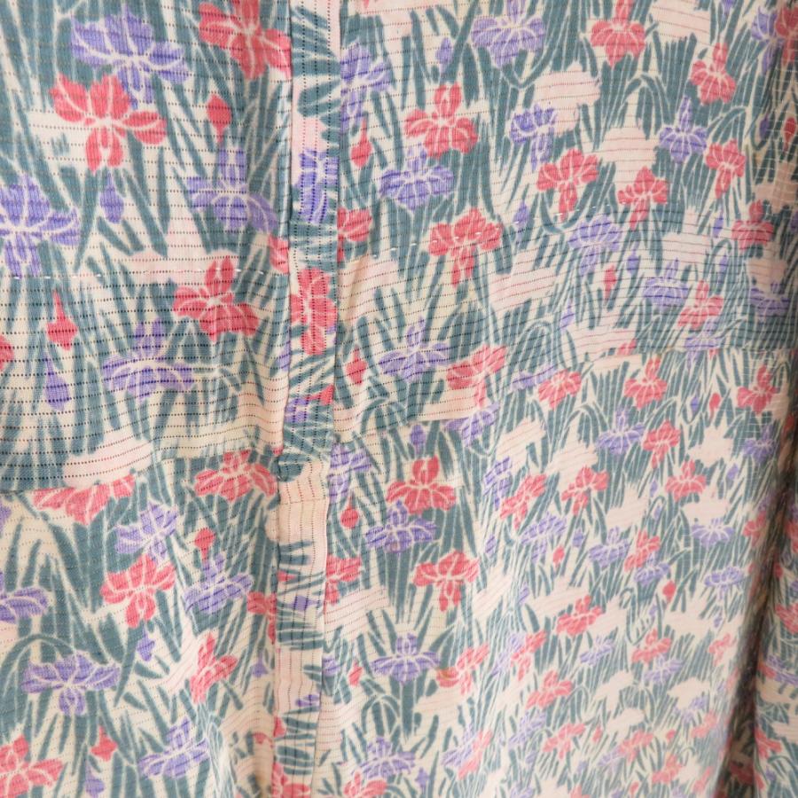 小紋 アンティーク 絽 夏用 菖蒲文様 ベージュ色 単衣 広衿 正絹 レトロ 昔着物 身丈153cm |  | 06