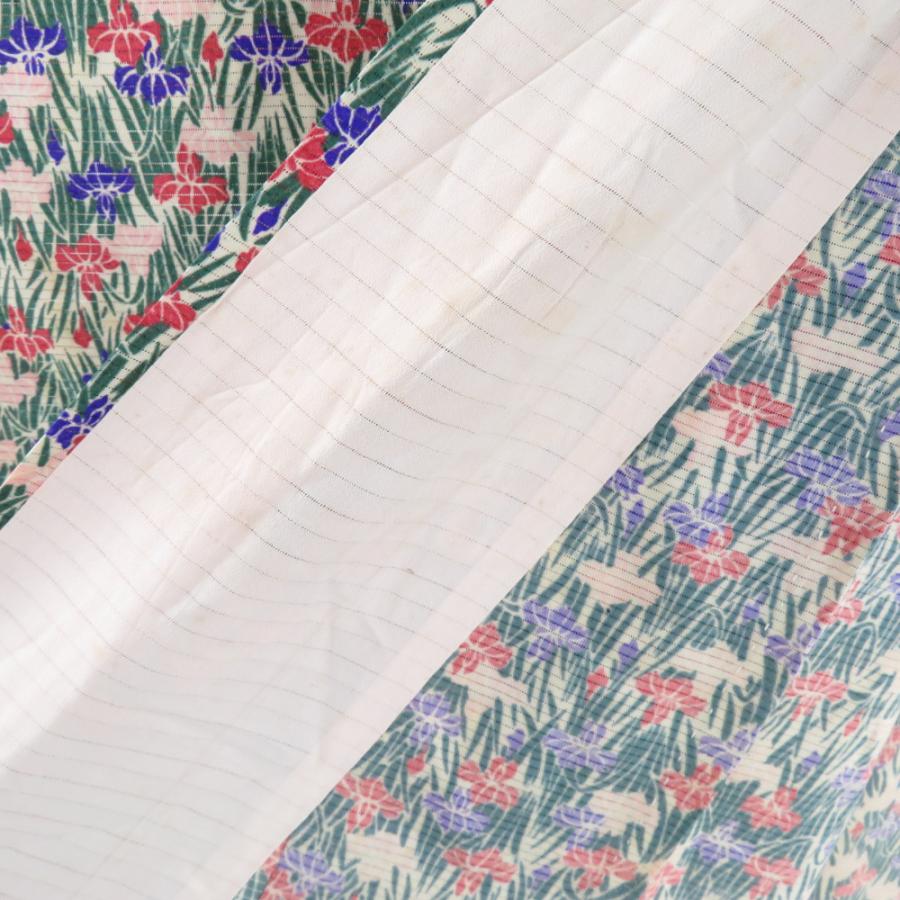 小紋 アンティーク 絽 夏用 菖蒲文様 ベージュ色 単衣 広衿 正絹 レトロ 昔着物 身丈153cm |  | 07