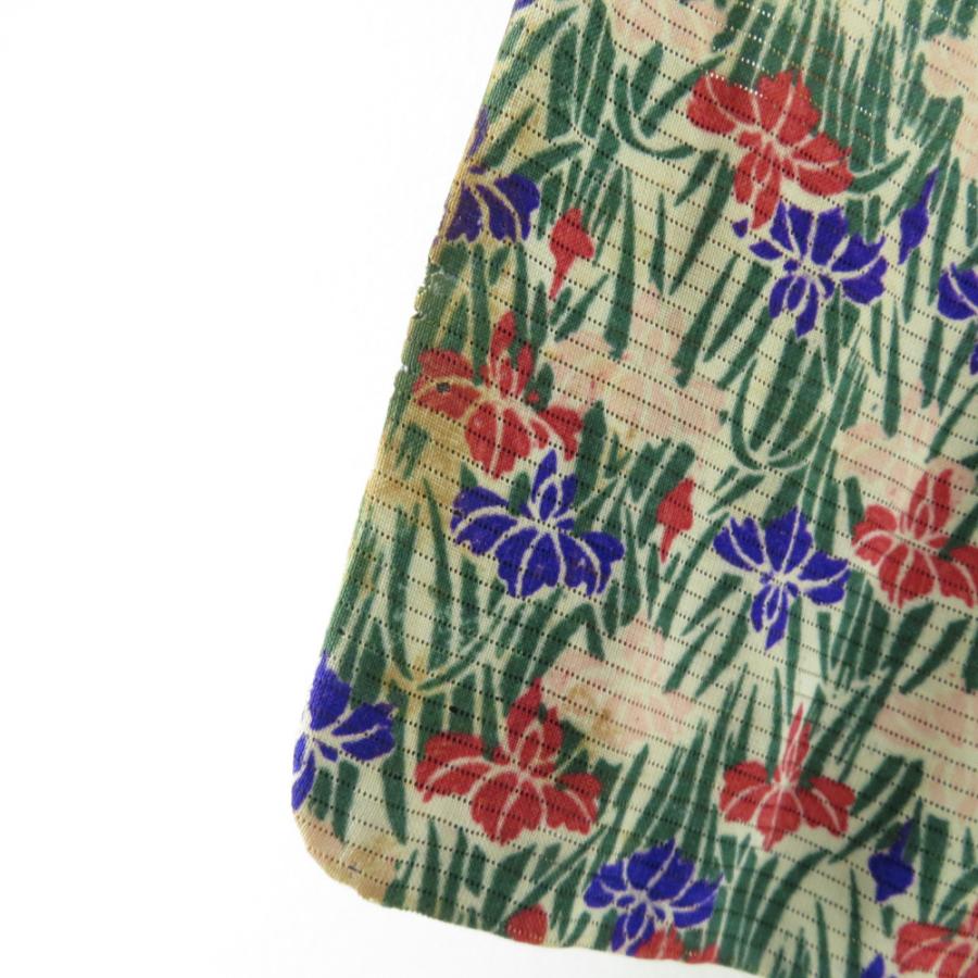 小紋 アンティーク 絽 夏用 菖蒲文様 ベージュ色 単衣 広衿 正絹 レトロ 昔着物 身丈153cm |  | 09