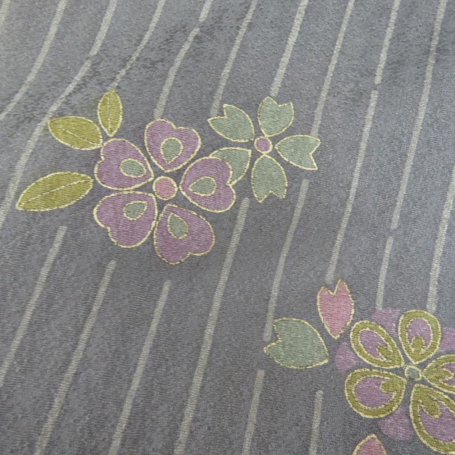 小紋 箔 ぼかし 縞に桜文様 単衣 広衿 正絹 緑色 青紫色 仕立て上がり カジュアル 身丈163cm |  | 04