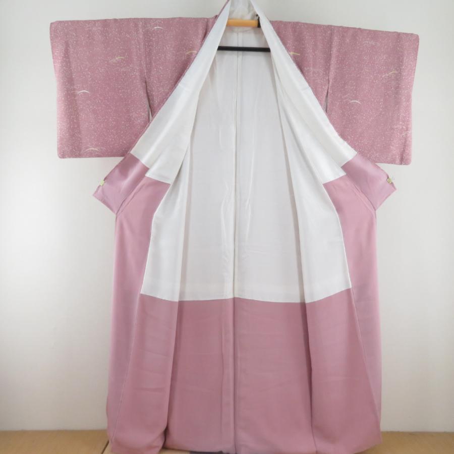 付下げ小紋 たたきに芝草文様 袷 広衿 桃色 正絹 仕立て上がり 紋なし カジュアル着物 身丈154cm |  | 07