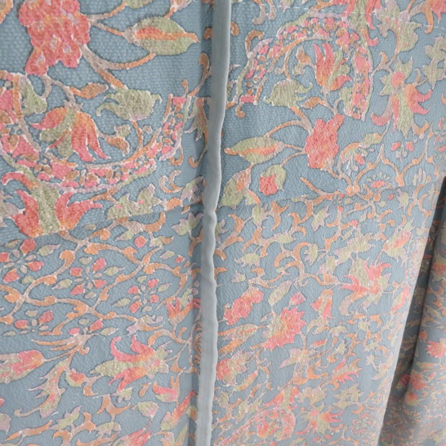 小紋 花唐草文様 単衣 広衿 正絹 薄青色 仕立て上がり カジュアル着物 