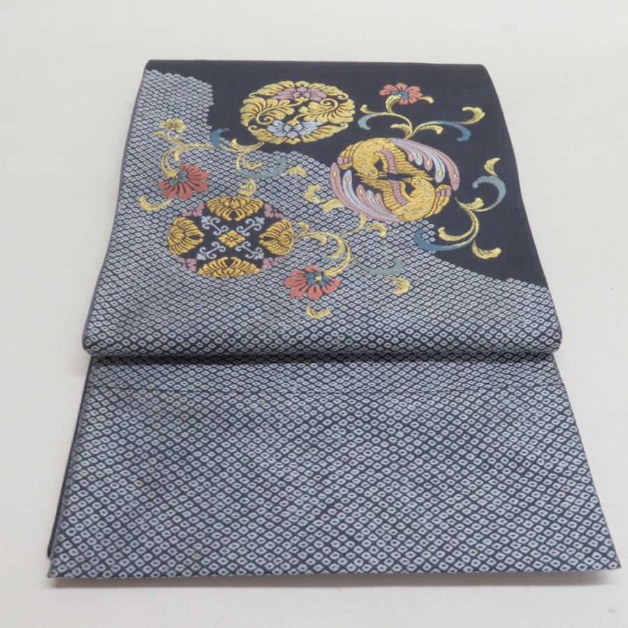 袋帯 鹿の子に花鳥丸文 紫色 金糸 正絹 礼装 フォーマル 着物帯 長さ436cm | 