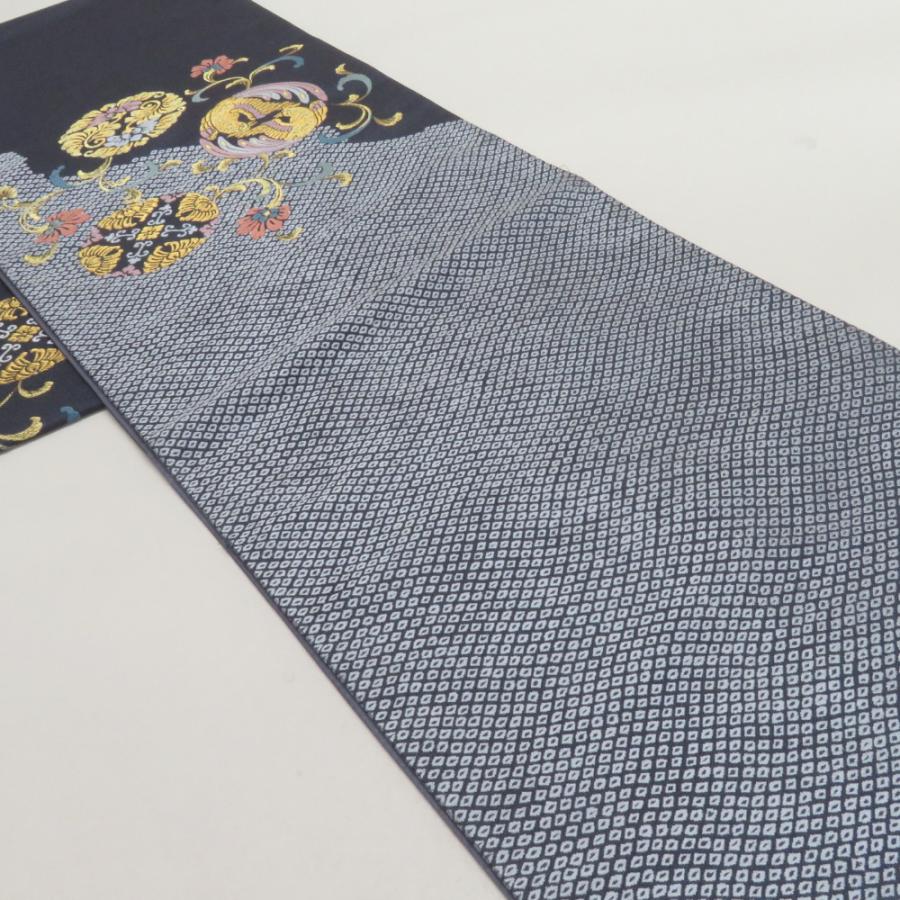 袋帯 鹿の子に花鳥丸文 紫色 金糸 正絹 礼装 フォーマル 着物帯 長さ436cm |  | 01