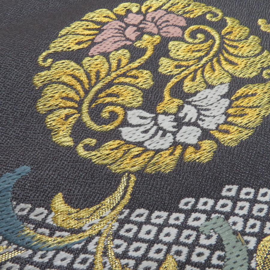 袋帯 鹿の子に花鳥丸文 紫色 金糸 正絹 礼装 フォーマル 着物帯 長さ436cm |  | 07