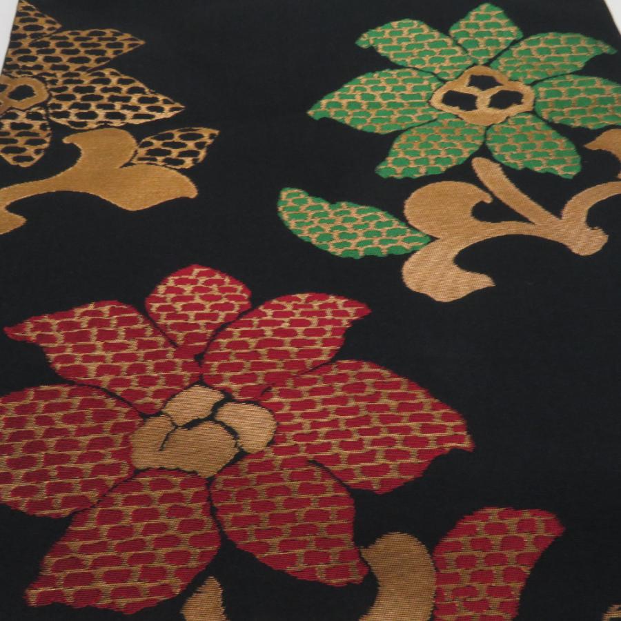 袋帯 花唐草文様 黒色 金糸 正絹 全通柄 着物帯 長さ424cm |  | 03