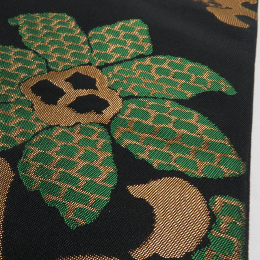 袋帯 花唐草文様 黒色 金糸 正絹 全通柄 着物帯 長さ424cm |  | 04