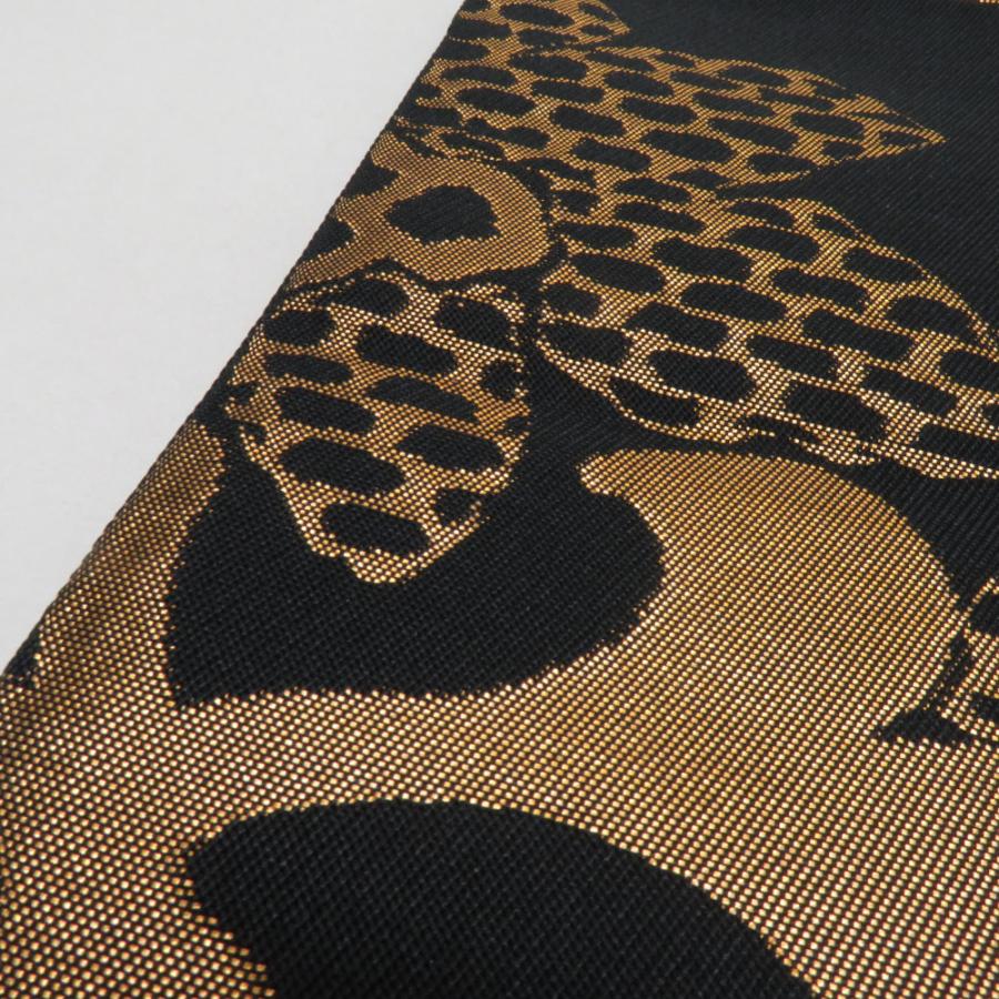 袋帯 花唐草文様 黒色 金糸 正絹 全通柄 着物帯 長さ424cm |  | 06