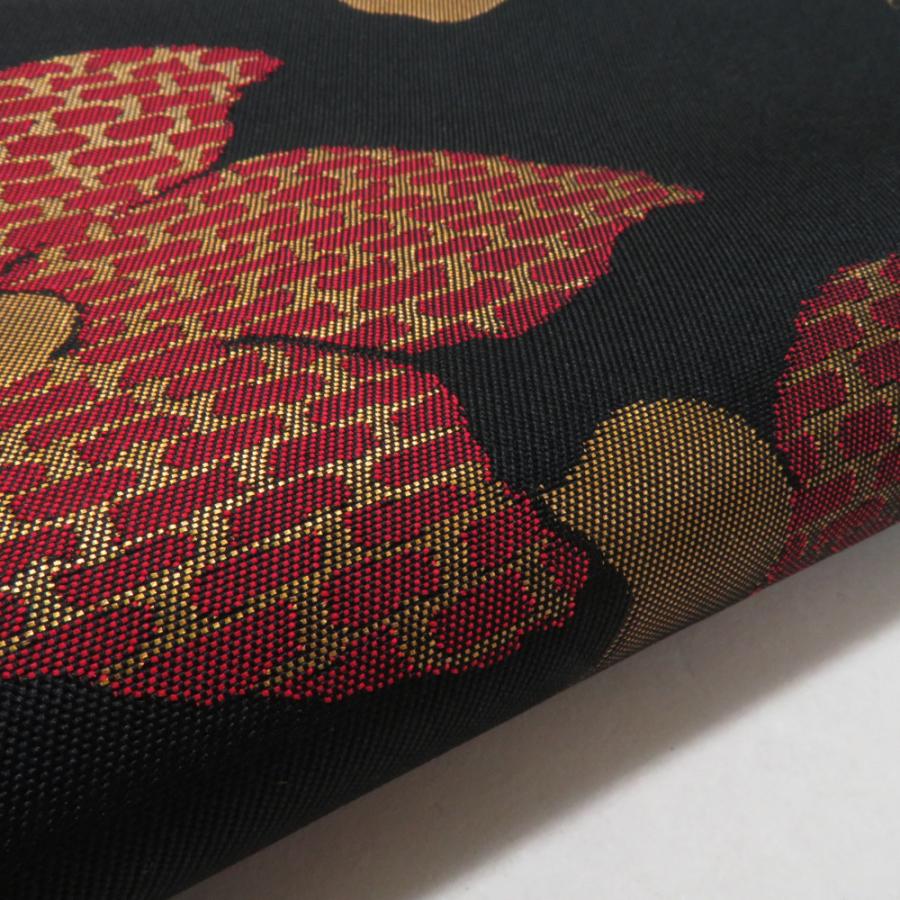 袋帯 花唐草文様 黒色 金糸 正絹 全通柄 着物帯 長さ424cm |  | 07