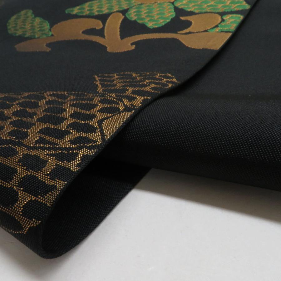 袋帯 花唐草文様 黒色 金糸 正絹 全通柄 着物帯 長さ424cm |  | 08