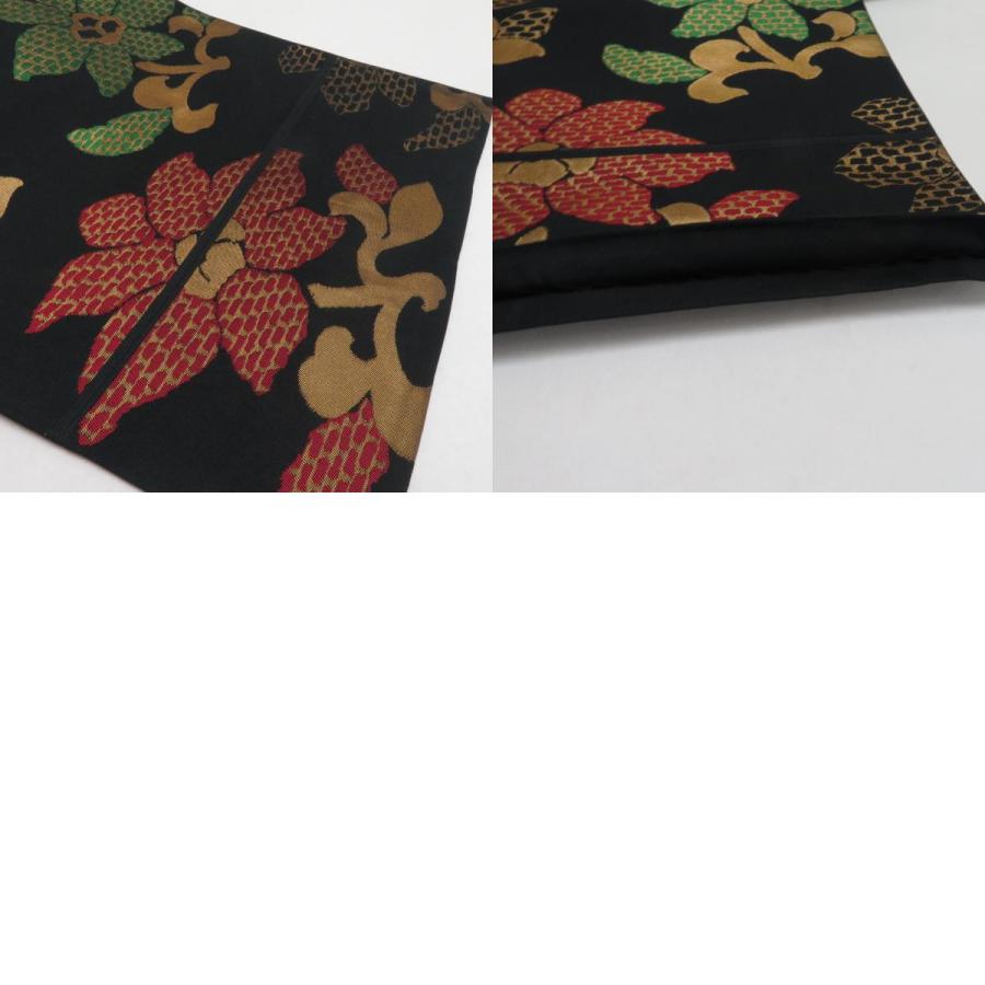 袋帯 花唐草文様 黒色 金糸 正絹 全通柄 着物帯 長さ424cm |  | 09