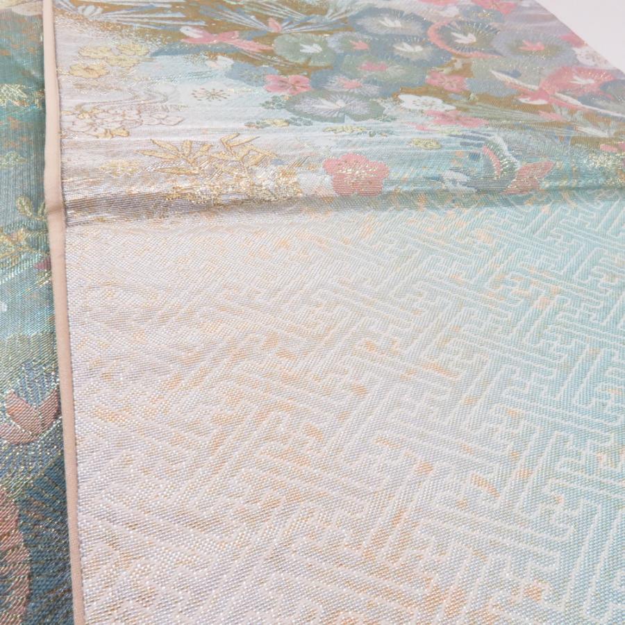 袋帯 本金箔 百彩彩織文 ベージュ色 金糸 正絹 礼装 フォーマル 着物帯 長さ428cm 袋帯 本金箔 百彩彩織文 ベージュ色 金糸 正絹 礼装 フォーマル 着物帯
