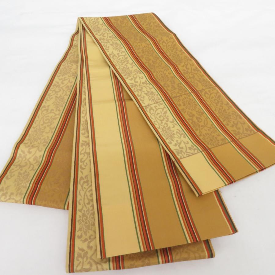 博多織 半幅帯 花唐草 正絹 証紙付 黄土色 半巾帯 小袋帯 長さ380cm | 