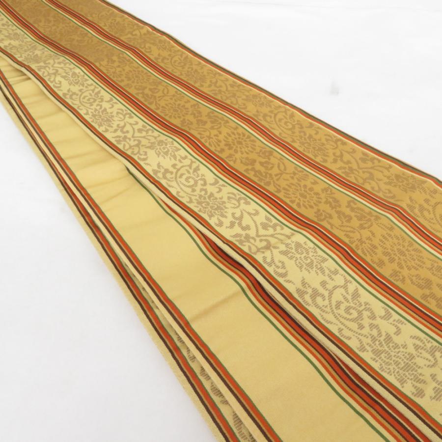 博多織 半幅帯 花唐草 正絹 証紙付 黄土色 半巾帯 小袋帯 長さ380cm |  | 01