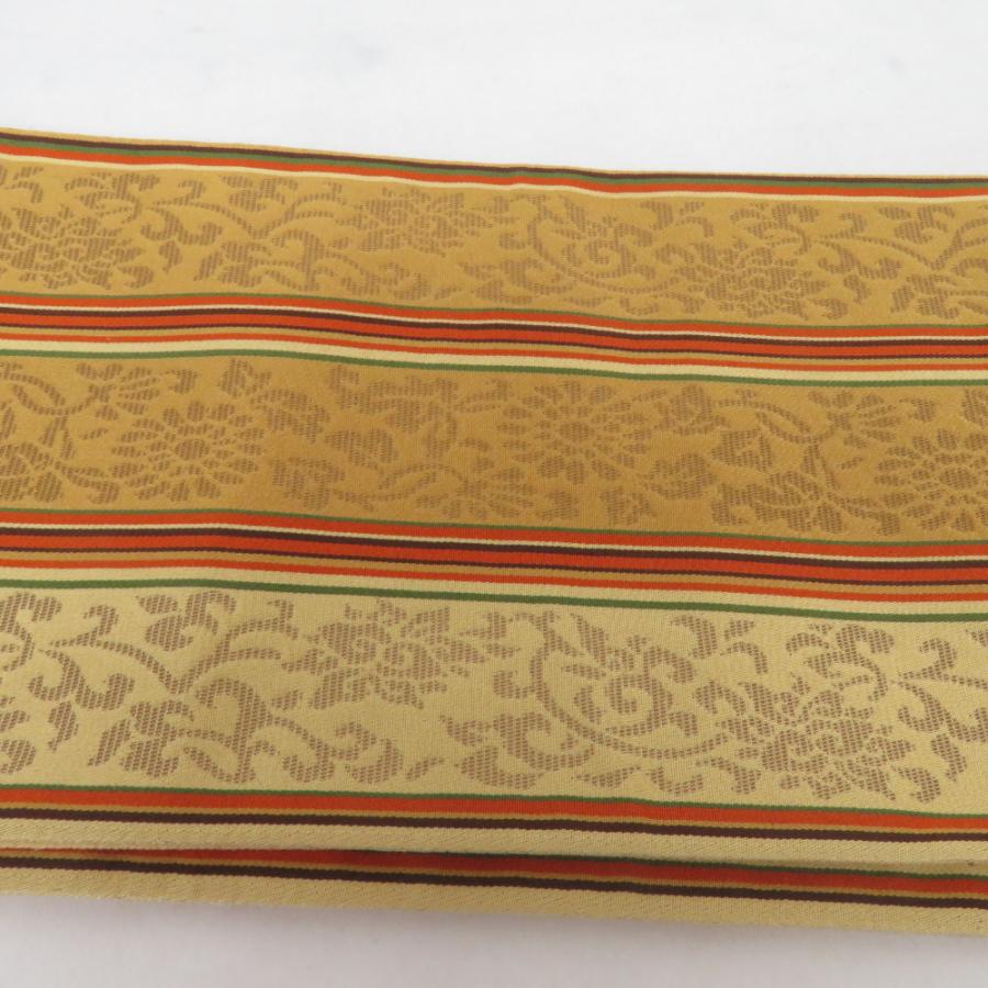 博多織 半幅帯 花唐草 正絹 証紙付 黄土色 半巾帯 小袋帯 長さ380cm |  | 02