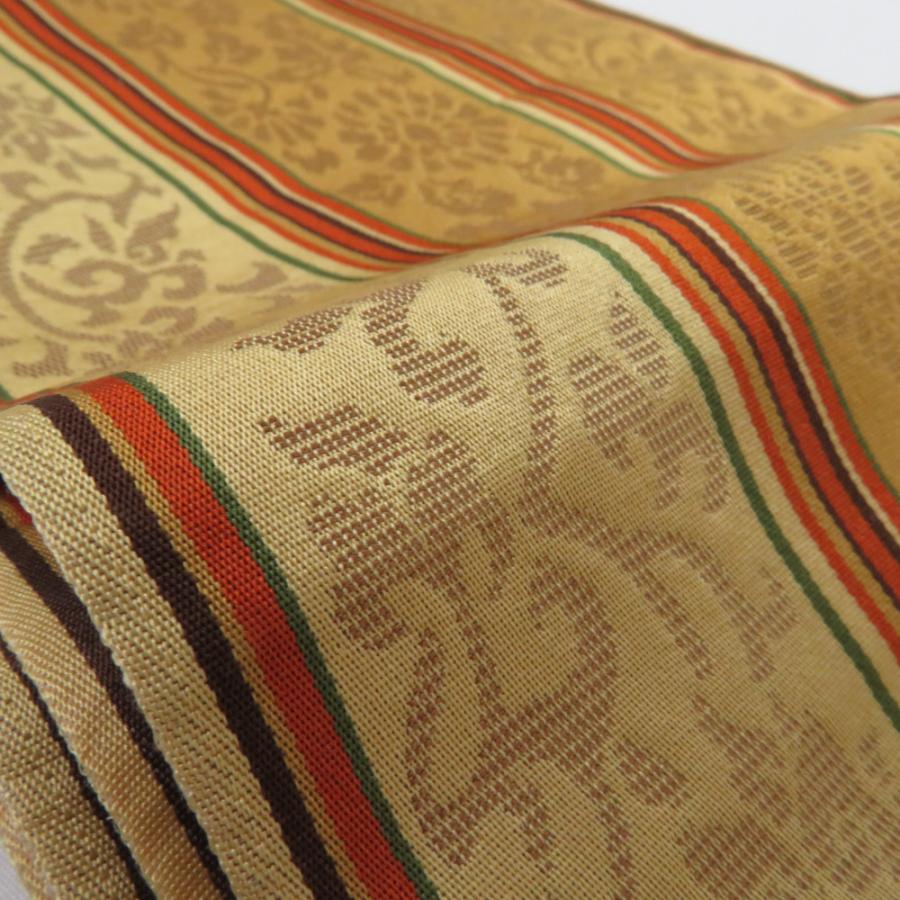 博多織 半幅帯 花唐草 正絹 証紙付 黄土色 半巾帯 小袋帯 長さ380cm |  | 04