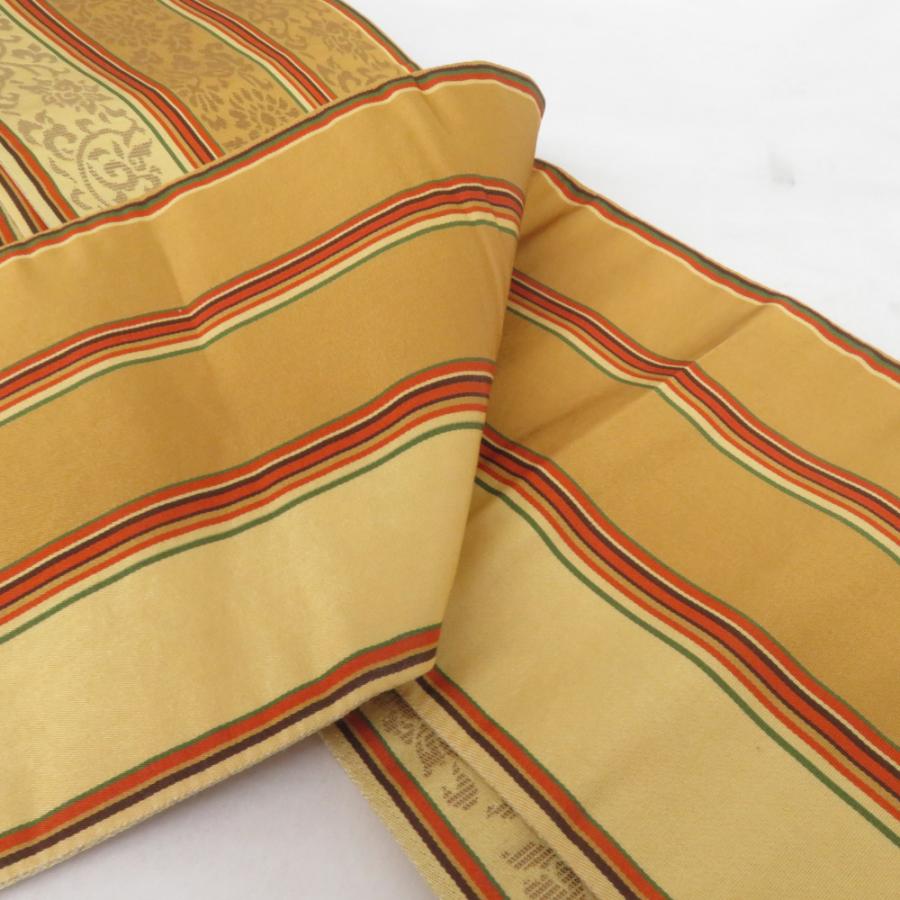 博多織 半幅帯 花唐草 正絹 証紙付 黄土色 半巾帯 小袋帯 長さ380cm |  | 05