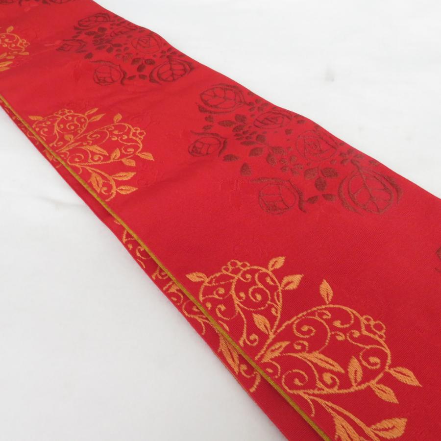半幅帯 2本セット ポリエステル100% ブラウン 笹竹 x レッド 薔薇 半巾帯 細帯 洗える 仕立て上がり |  | 07