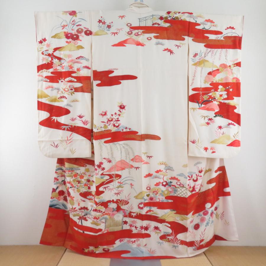 振袖 花吉祥文様 刺繍 箔 ベージュ色 正絹 袷 広衿 成人式 卒業式 フォーマル 昭和レトロ 身丈155cm | 