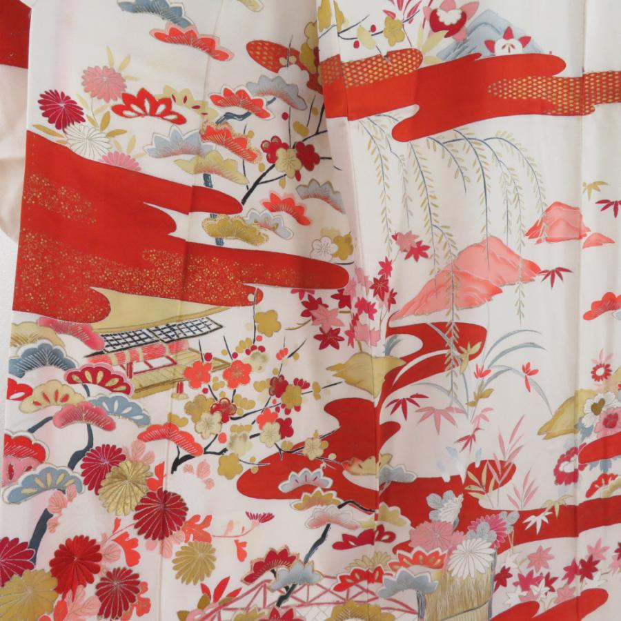 振袖 花吉祥文様 刺繍 箔 ベージュ色 正絹 袷 広衿 成人式 卒業式 フォーマル 昭和レトロ 身丈155cm |  | 01