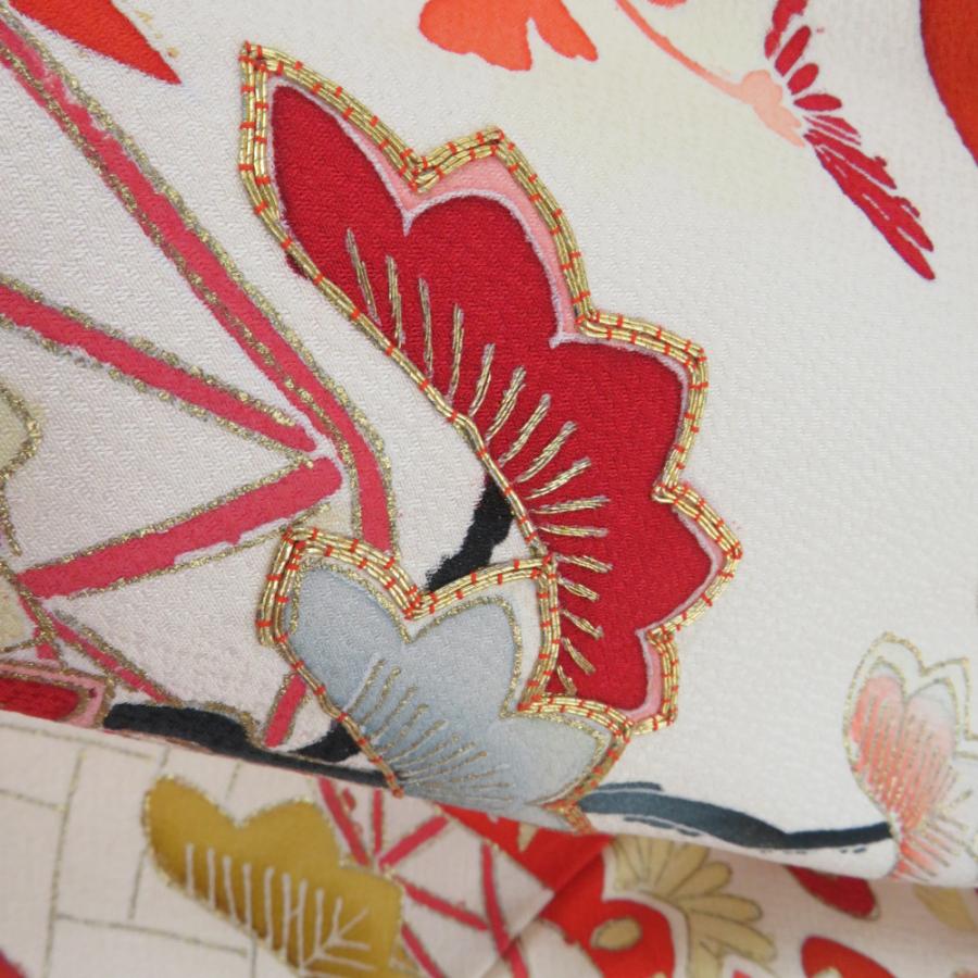 振袖 花吉祥文様 刺繍 箔 ベージュ色 正絹 袷 広衿 成人式 卒業式 フォーマル 昭和レトロ 身丈155cm |  | 03