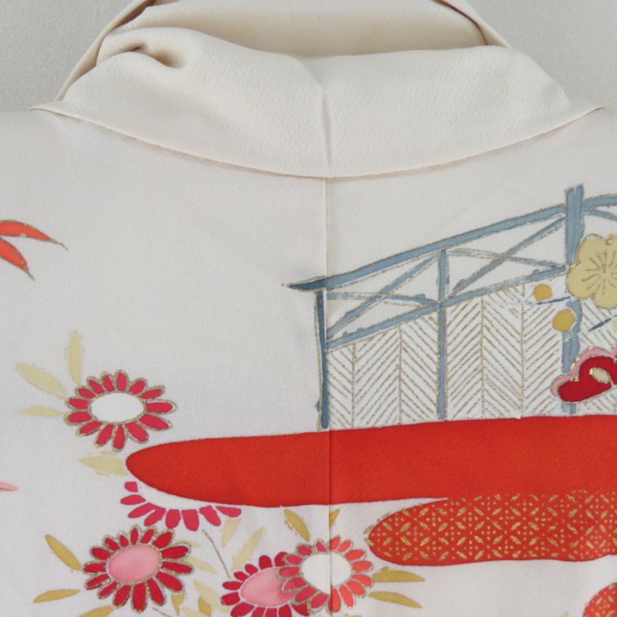 振袖 花吉祥文様 刺繍 箔 ベージュ色 正絹 袷 広衿 成人式 卒業式 フォーマル 昭和レトロ 身丈155cm |  | 04