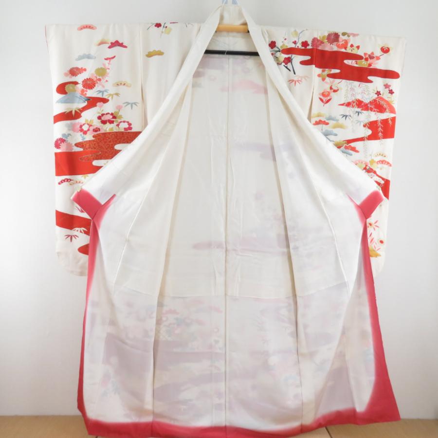 振袖 花吉祥文様 刺繍 箔 ベージュ色 正絹 袷 広衿 成人式 卒業式 フォーマル 昭和レトロ 身丈155cm |  | 05