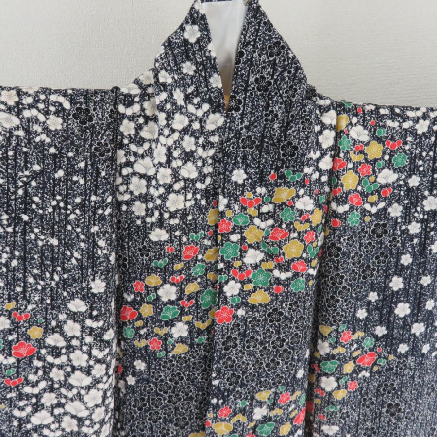 小紋 たたき染めに梅文様 単衣 広衿 白色 黒色 正絹 仕立て上がり カジュアル着物 身丈159cm |  | 06