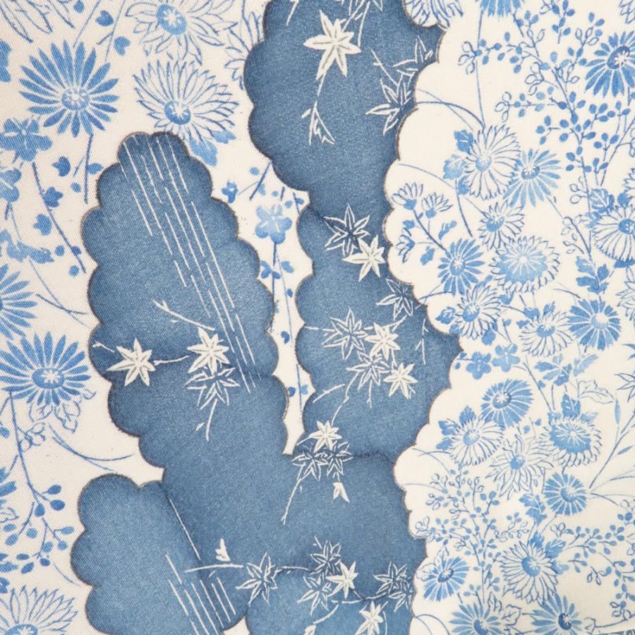 小紋 雲取りに菊文様 単衣 広衿 白色 青色 正絹 仕立て上がり カジュアル着物 身丈161cm |  | 03