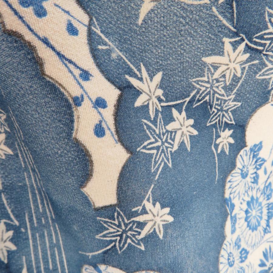 小紋 雲取りに菊文様 単衣 広衿 白色 青色 正絹 仕立て上がり カジュアル着物 身丈161cm |  | 04
