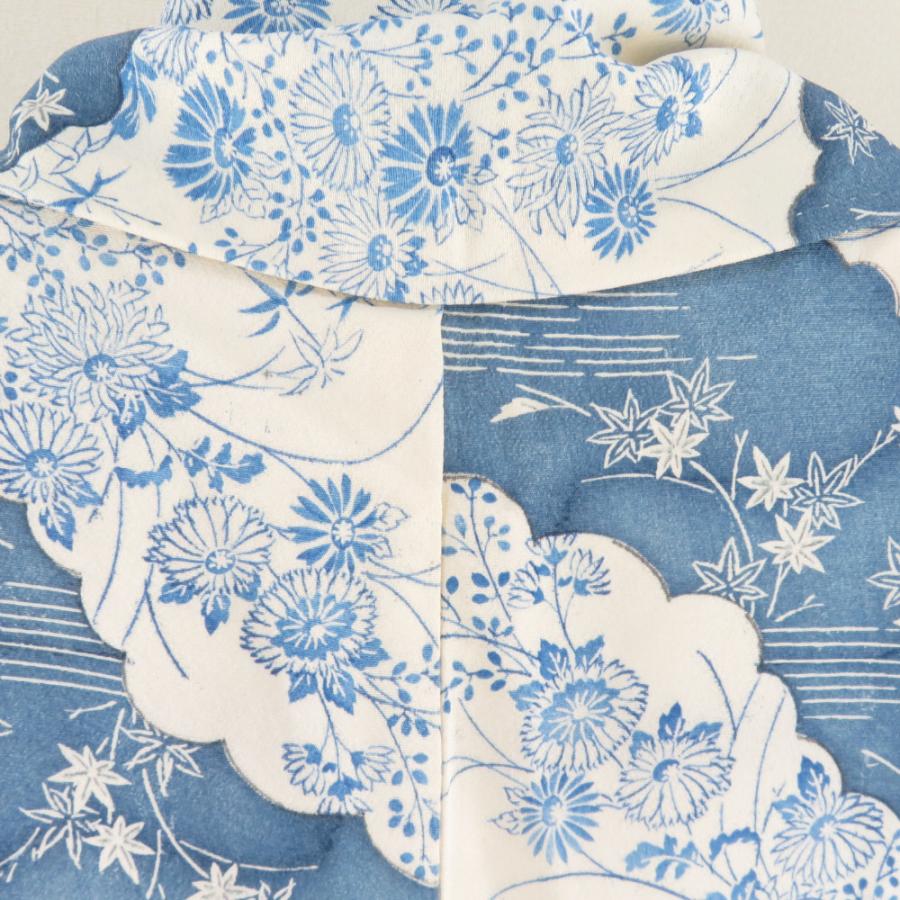 小紋 雲取りに菊文様 単衣 広衿 白色 青色 正絹 仕立て上がり カジュアル着物 身丈161cm |  | 05