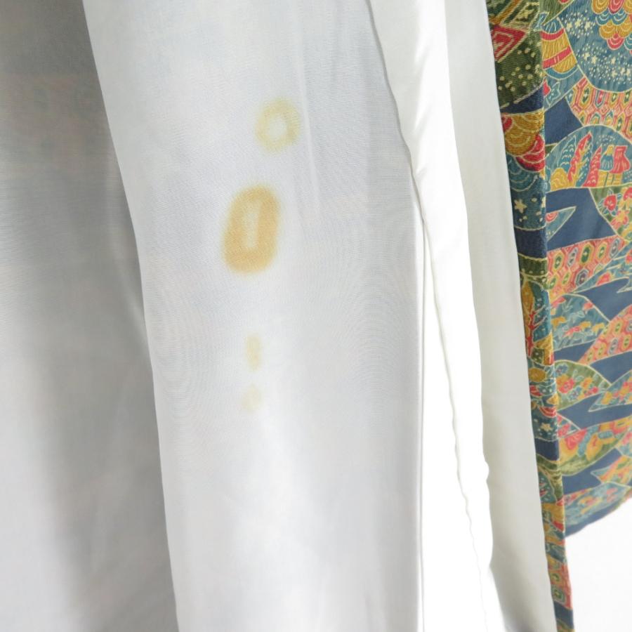 小紋 山並みに花文様 袷 広衿 紺色 正絹 仕立て上がり カジュアル着物 身丈157cm |  | 06