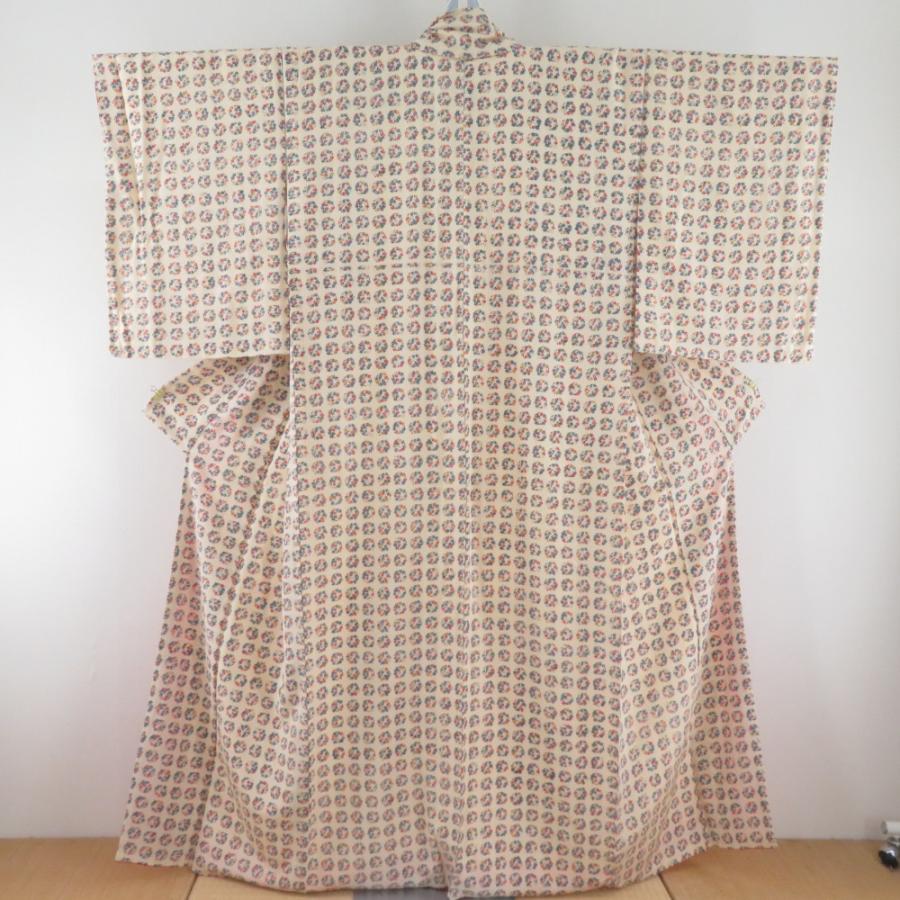 小紋 丸に紅葉文様 袷 広衿 ベージュ色 正絹 仕立て上がり カジュアル着物 身丈157cm | 