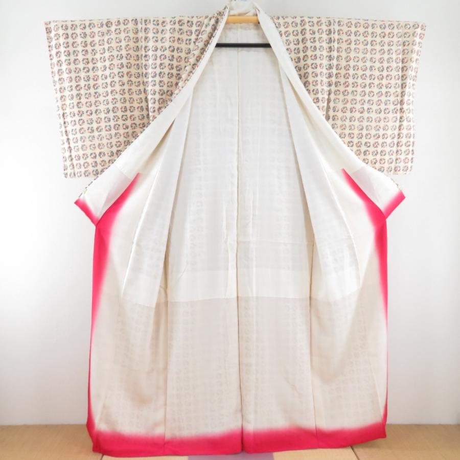 小紋 丸に紅葉文様 袷 広衿 ベージュ色 正絹 仕立て上がり カジュアル着物 身丈157cm |  | 05