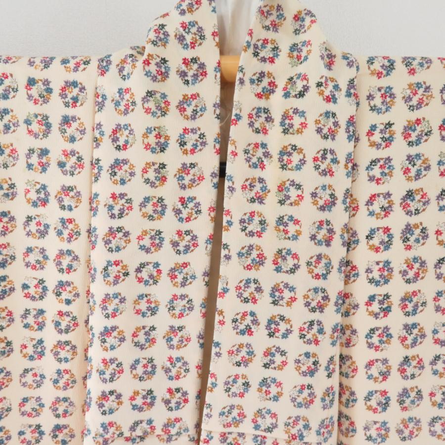 小紋 丸に紅葉文様 袷 広衿 ベージュ色 正絹 仕立て上がり カジュアル着物 身丈157cm |  | 07