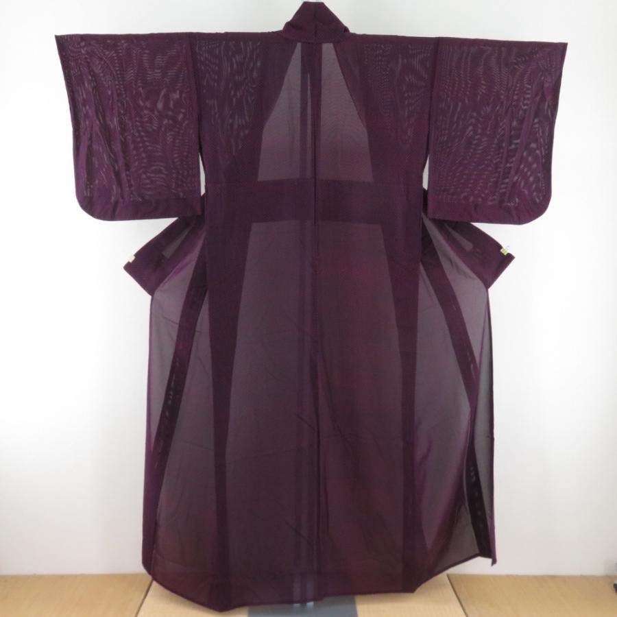夏着物 小紋 単衣 絽 夏用 抽象文様 正絹 紫色 広衿 仕立て上がり 薄物 身丈152cm | 
