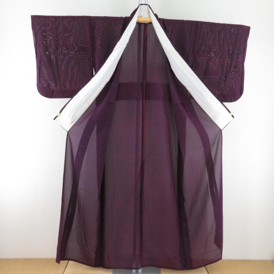 夏着物 小紋 単衣 絽 夏用 抽象文様 正絹 紫色 広衿 仕立て上がり 薄物 身丈152cm |  | 05