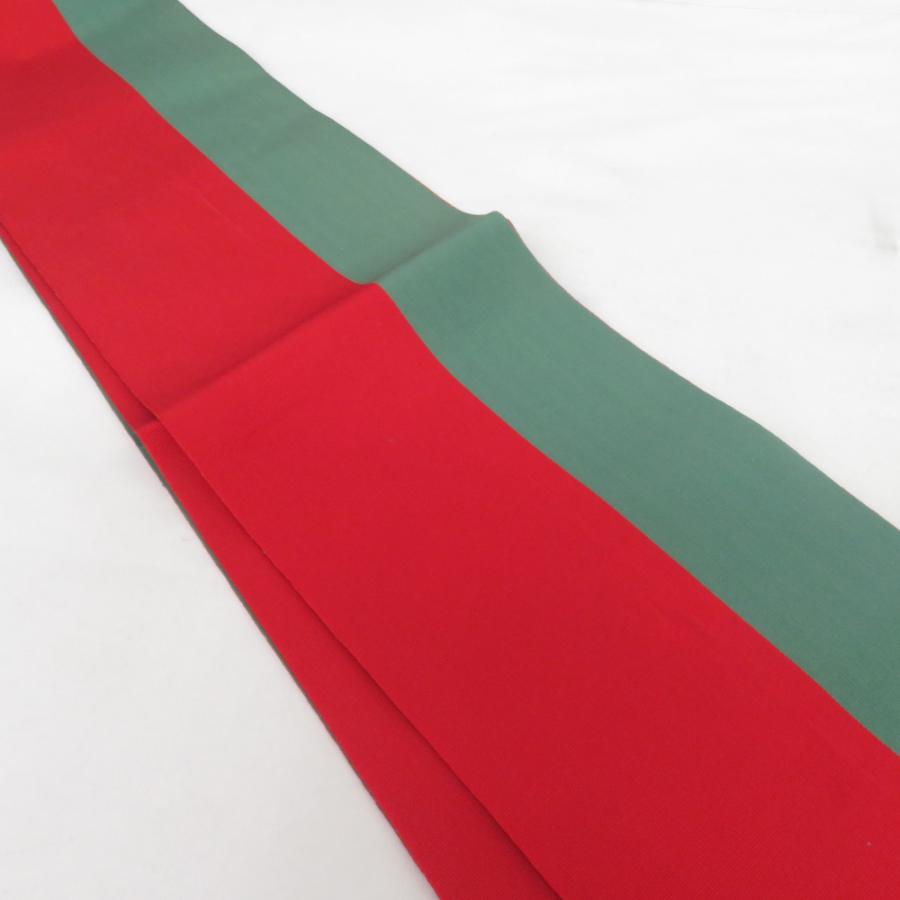 半幅帯 2本セット 縞柄 赤緑色 薄茶色 正絹 半巾帯 小袋帯 仕立て上がり 長さ360cm |  | 01