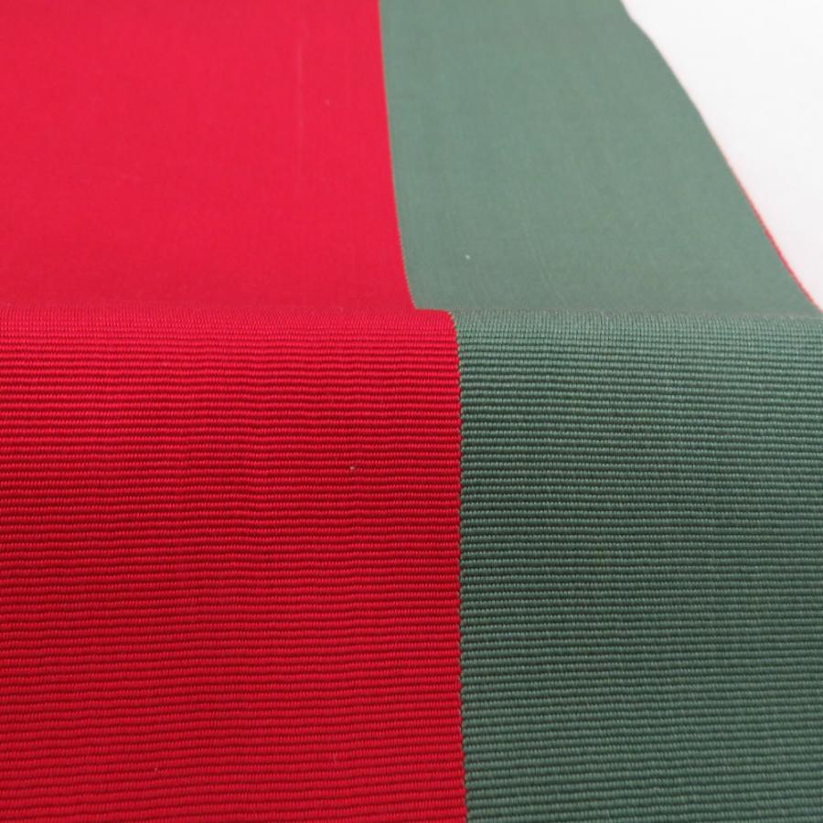 半幅帯 2本セット 縞柄 赤緑色 薄茶色 正絹 半巾帯 小袋帯 仕立て上がり 長さ360cm |  | 02