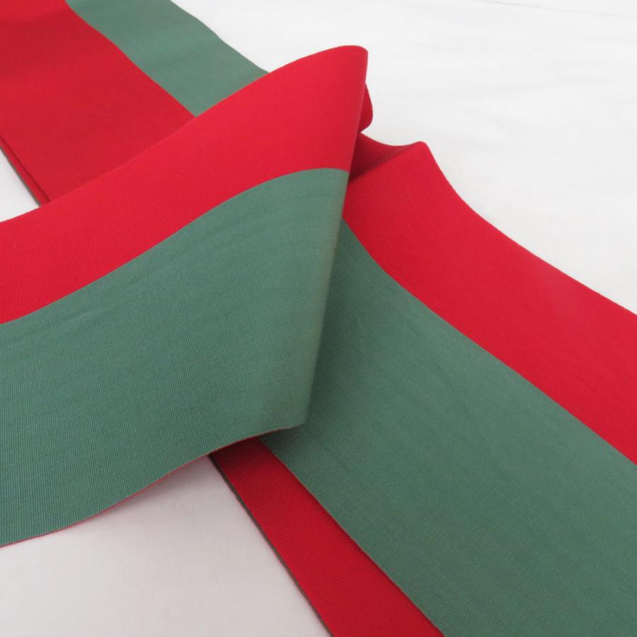 半幅帯 2本セット 縞柄 赤緑色 薄茶色 正絹 半巾帯 小袋帯 仕立て上がり 長さ360cm |  | 03