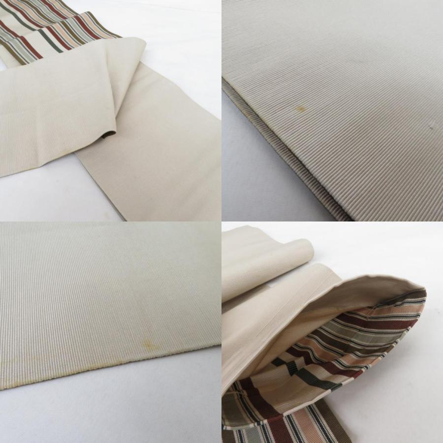 半幅帯 2本セット 縞柄 赤緑色 薄茶色 正絹 半巾帯 小袋帯 仕立て上がり 長さ360cm |  | 09