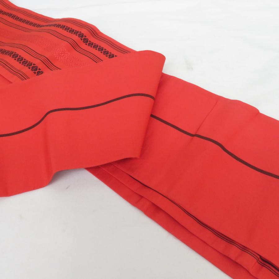 博多織 半幅帯 高橋絹織 献上柄 正絹 証紙付 赤橙色 半巾帯 小袋帯 長さ345cm |  | 02